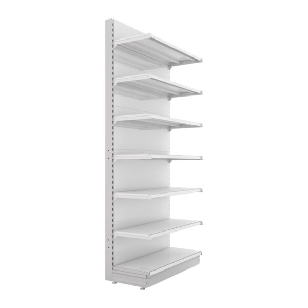 S-Mart 1000L x 2400H Single-Sided Gondola Shelving Bay with Plain Back Panels in White - Image 2