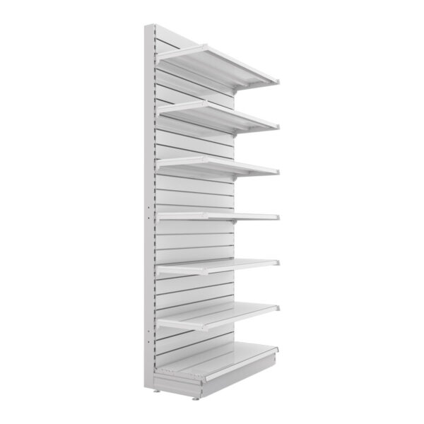 S-Mart 1000L x 2400H Single-Sided Gondola Shelving Bay with Slatwall Back Panels in White - Image 2