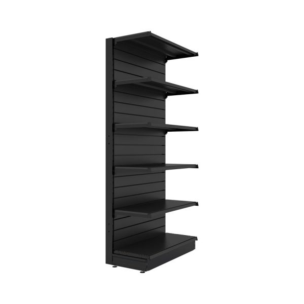 S-Mart 914L x 2100H Single-Sided Gondola Shelving Bay with Slatwall Back Panels - Matt Black - Image 2