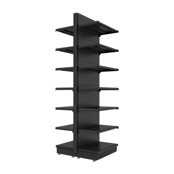 S-Mart 665L x 2400H Double-Sided Gondola Shelving Bay with Plain Back Panels - Matt Black - Image 2