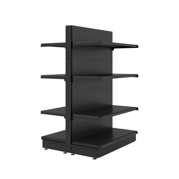 S-Mart 914L x 1500H Double-Sided Gondola Shelving Bay with Plain Back Panels - Matt Black - Image 2