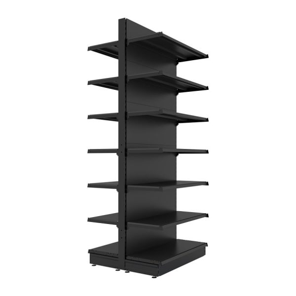 S-Mart 914L x 2400H Double-Sided Gondola Shelving Bay with Plain Back Panels - Matt Black - Image 2