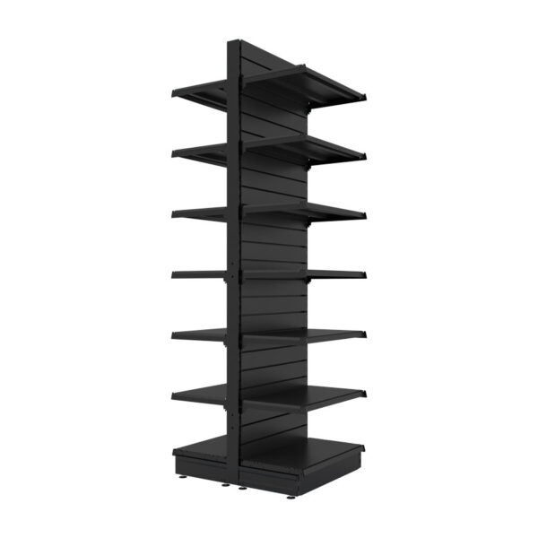 S-Mart 665L x 2400H Double-Sided Gondola Shelving Bay with Slatwall Back Panels - Matt Black - Image 2