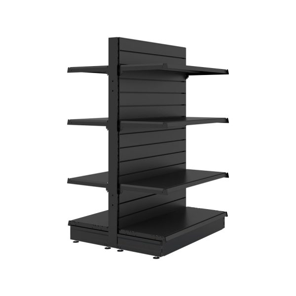 S-Mart 914L x 1500H Double-Sided Gondola Shelving Bay with Slatwall Back Panels - Matt Black - Image 2