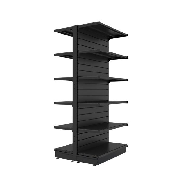 S-Mart 914L x 2100H Double-Sided Gondola Shelving Bay with Slatwall Back Panels - Matt Black - Image 2