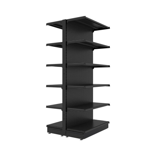 S-Mart 914L x 2100H Double-Sided Gondola Shelving Bay with Volcano Back Panels - Matt Black - Image 2