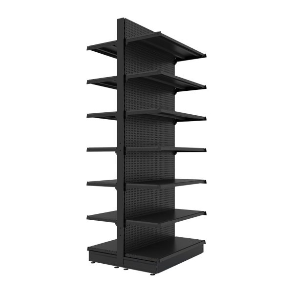 S-Mart 914L x 2400H Double-Sided Gondola Shelving Bay with Volcano Back Panels - Matt Black - Image 3