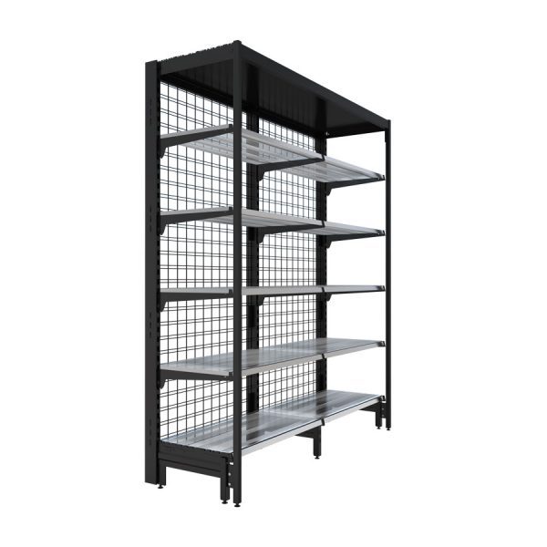 S-Mart Supermarket Shelving - 1830L x 2210H Single-Sided Outrigger Shelving Bays