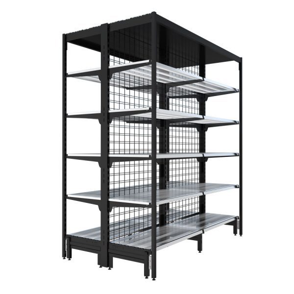 S-Mart Supermarket Shelving - 1830L x 2210H Double-Sided Outrigger Shelving Bays