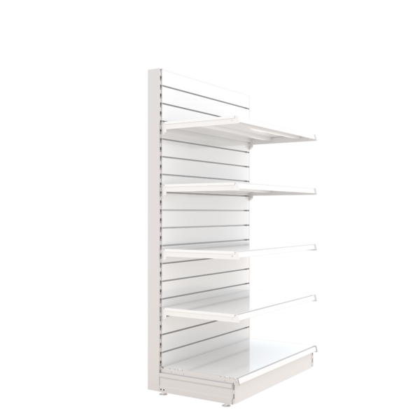 S-Mart 1000L x 1800H Single-Sided Gondola Shelving Bay with Slatwall Back Panels in White - Image 2