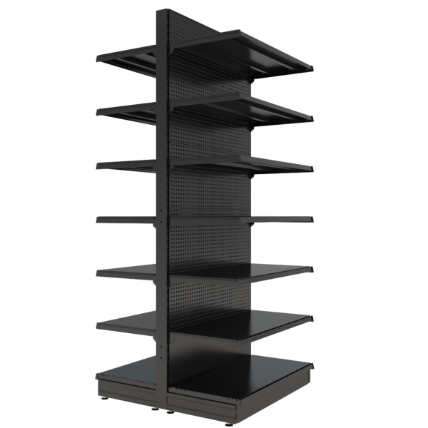 S-Mart 1000L x 2400H Double-Sided Gondola Shelving Bay with Volcano Back Panels in Black - Image 2