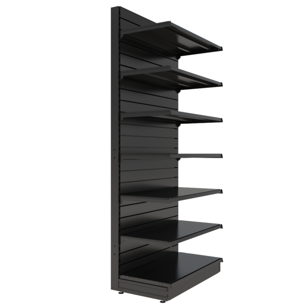 S-Mart 1000L x 2400H Single-Sided Gondola Shelving Bay with Slatwall Back Panels in Black - Image 2