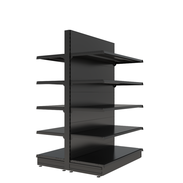 S-Mart 1200L x 1800H Double-Sided Gondola Shelving Bay with Plain Back Panels - Matt Black - Image 2