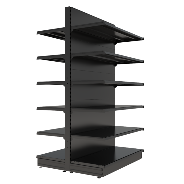 S-Mart 1200L x 2100H Double-Sided Gondola Shelving Bay with Plain Back Panels - Matt Black - Image 2