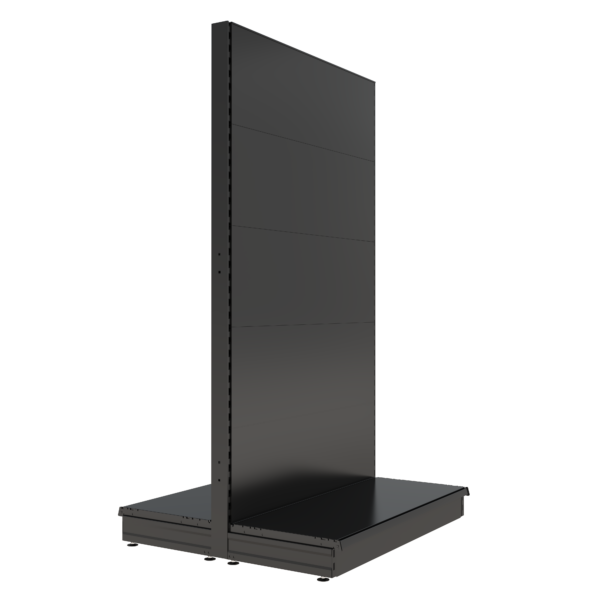 S-Mart 1200L x 2100H Double-Sided Gondola Shelving Bay with Plain Back Panels - Matt Black