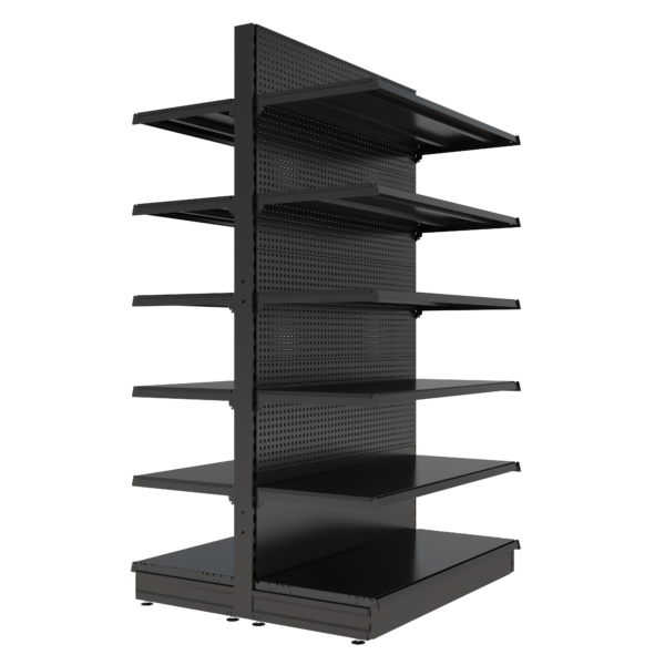 S-Mart 1200L x 2100H Double-Sided Gondola Shelving Bay with Volcano Back Panels - Matt Black - Image 2