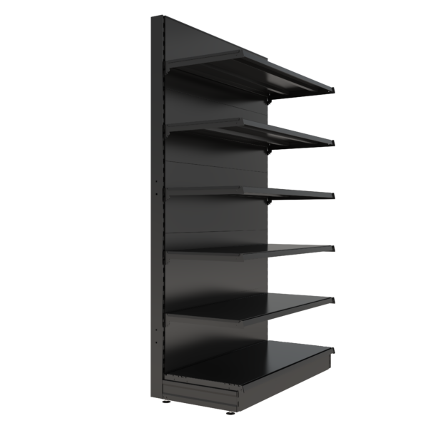 S-Mart 1200L x 2100H Single-Sided Gondola Shelving Bay with Plain Back Panels - Matt Black - Image 2