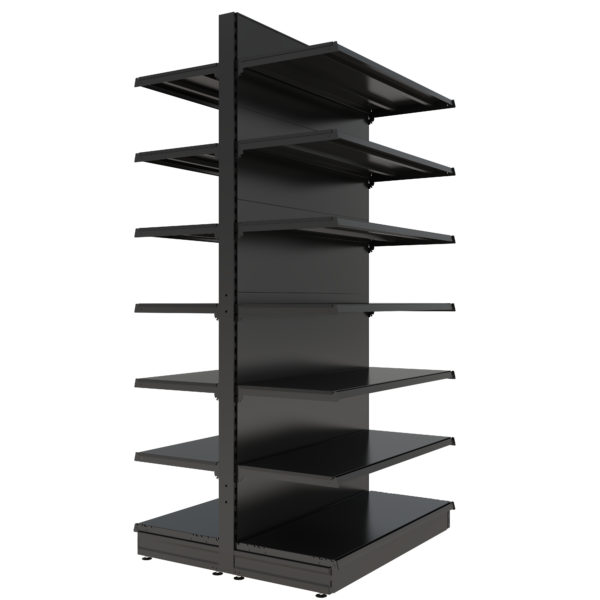 S-Mart 1200L x 2400H Double-Sided Gondola Shelving Bay with Plain Back Panels - Matt Black - Image 2