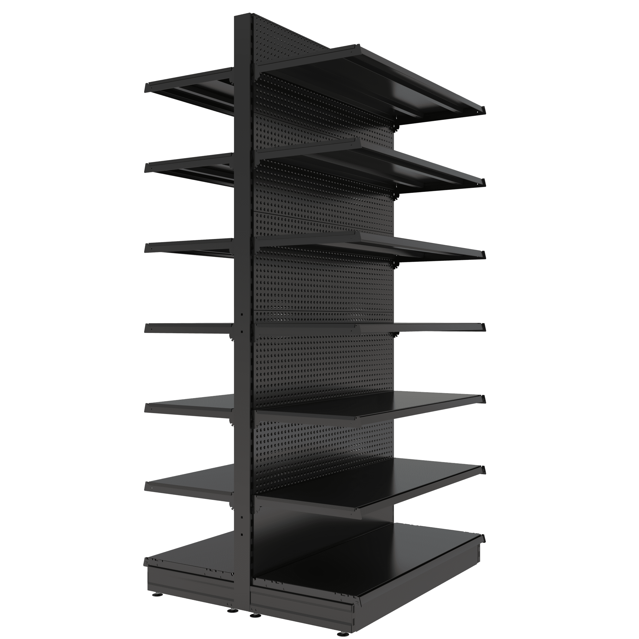 S-Mart 1200L x 2400H Double-Sided Gondola Shelving Bay with Volcano Back Panels - Matt Black - Image 2