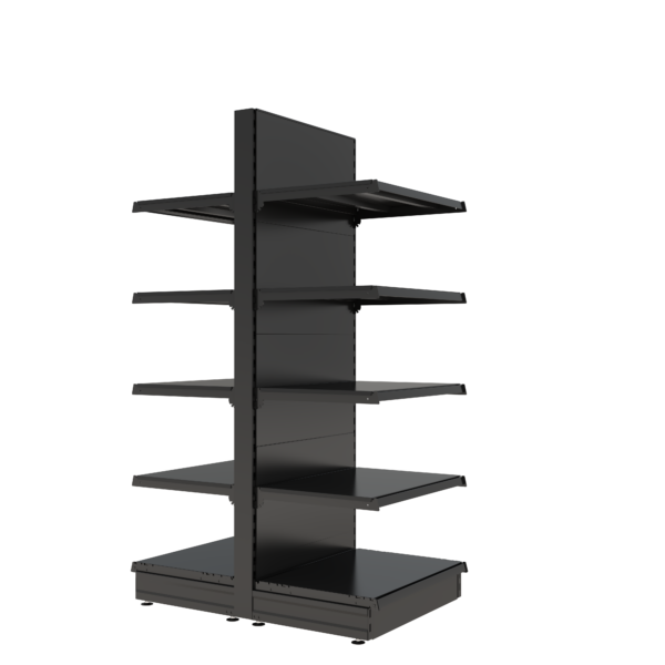 S-Mart 665L x 1800H Double-Sided Gondola Shelving Bay with Plain Back Panels - Matt Black - Image 2