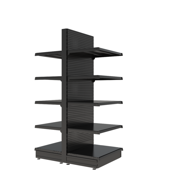 S-Mart 665L x 1800H Double-Sided Gondola Shelving Bay with Volcano Back Panels - Matt Black - Image 2