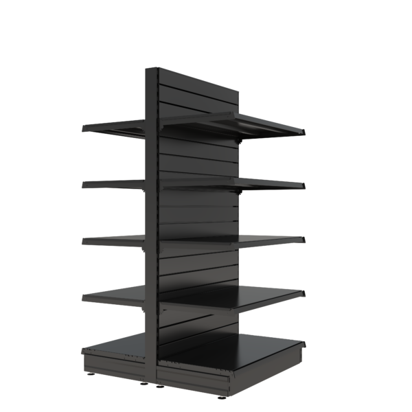 S-Mart 914L x 1800H Double-Sided Gondola Shelving Bay with Slatwall Back Panels - Matt BlacK - Image 2
