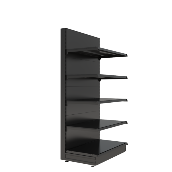 S-Mart 914L x 1800H Single-Sided Gondola Shelving Bay with Plain Back Panels - Matt BlacK - Image 2