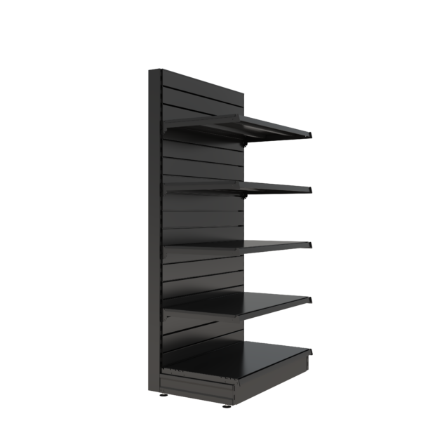 S-Mart 914L x 1800H Single-Sided Gondola Shelving Bay with Slatwall Back Panels - Matt Black - Image 2